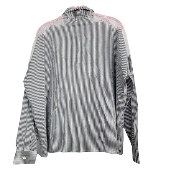 The Kooples Women White Long Sleeve Button-Down Pin Stripe Lace Shirt Size 1 S - Picture 2 of 6